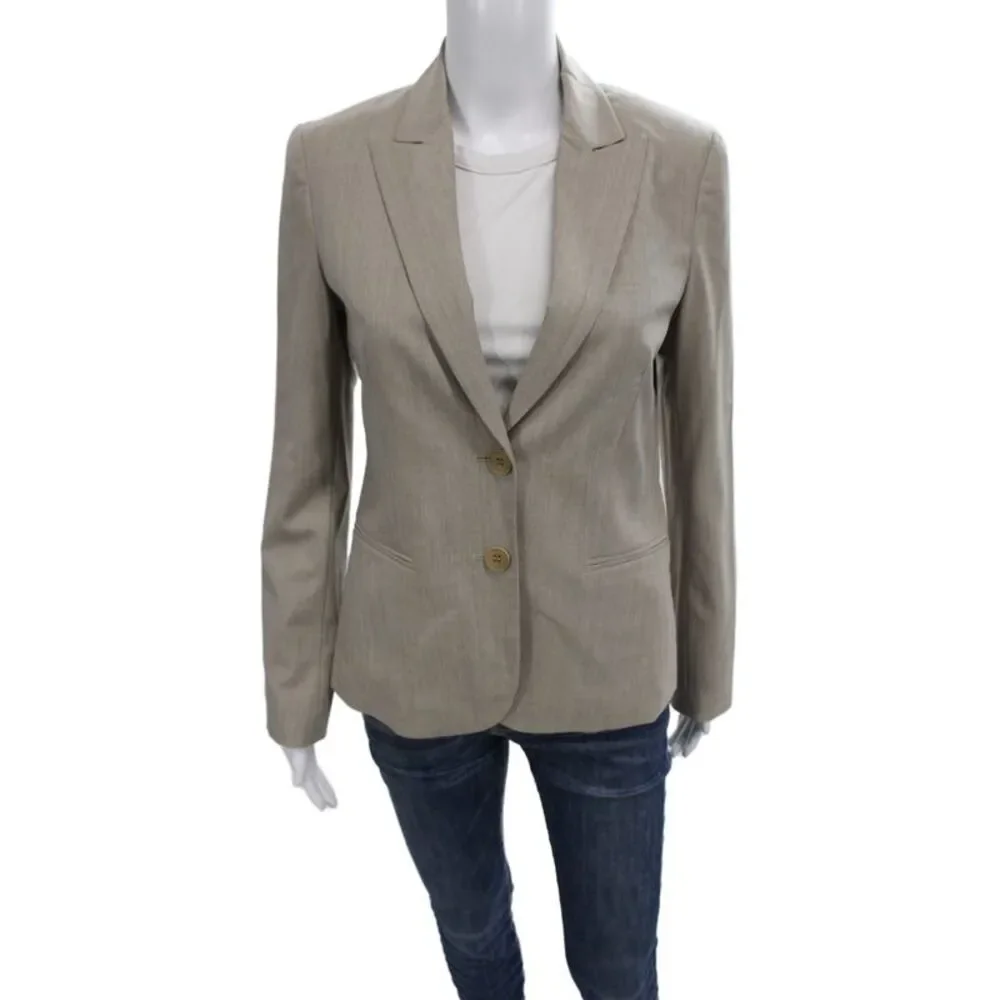 Theory Womens Basic Jacket Beige Wool Button Long Sleeve Size 4